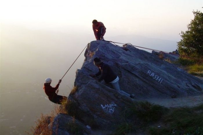 Recreation. Rock climbing and repaelling in Chauli ki jali.
